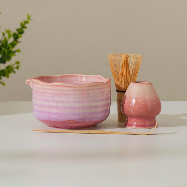 Natural Lavender Fog Matcha Bowl with Chasen Holder Matcha Gift Set Matcha Tea Gift Japanese Matcha Set of 4