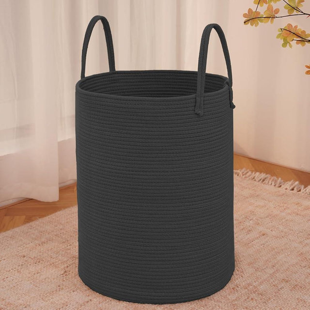 JMvicyroam Large Woven Laundry Basket Hamper,80L Cotton Rope Storage Bin for Blankets,Toys and Clothes,Decorative Tall Nursery Hamper for Living Room,Baby Nursery,Bathroom and Bedroom,Black