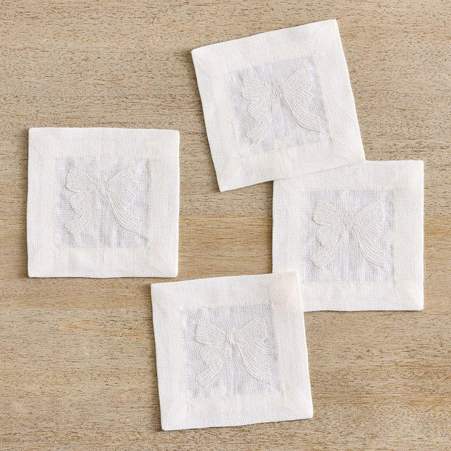Monique Lhuillier Hope Bow Embroidered Cocktail Napkins, Set of 4