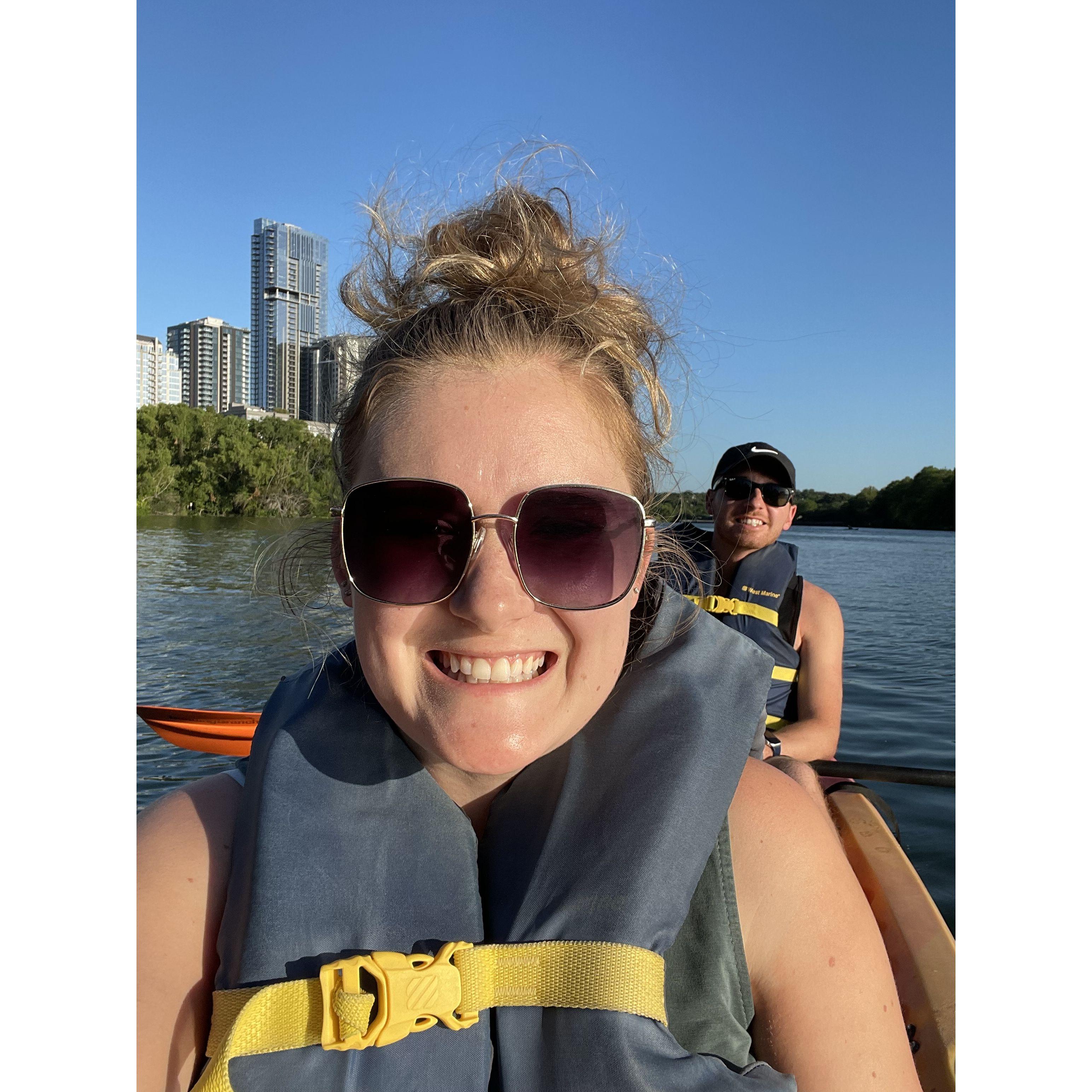 We kayaked on Lady Bird Lake in Austin TX for about 2 hours and then saw the US's largest flight of bats leave for their nightly dinner.