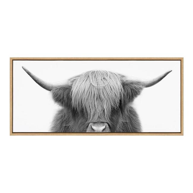 Kate and Laurel Sylvie Hey Dude Highland Cow Framed Canvas Wall Art by The Creative Bunch Studio, 18x40 Natural, Farmhouse Rustic Panel Art for Wall