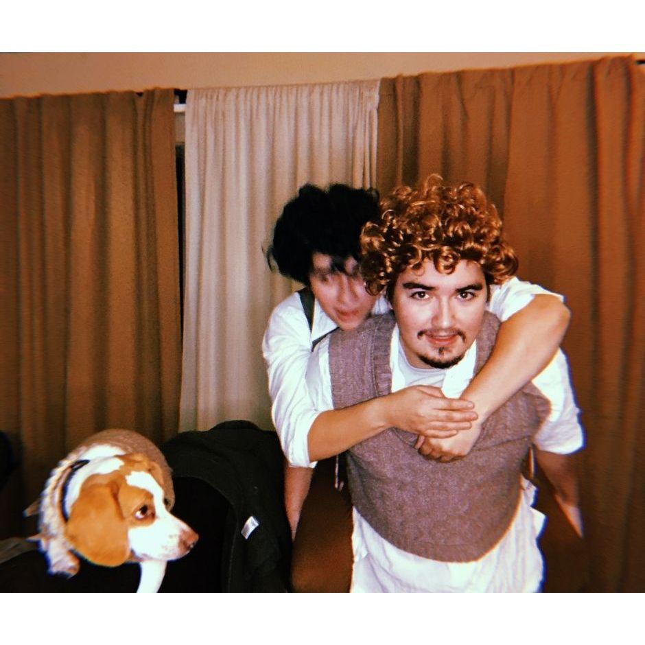Norma, John and Bagel dressed up as Frodo, Sam, and Gollum for Halloween in Raleigh
