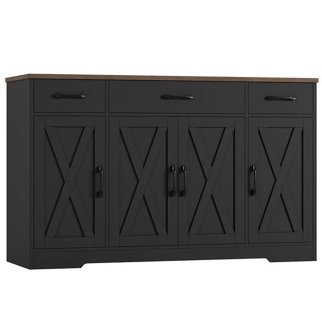 HOSTACK Buffet Sideboard Cabinet with Drawers, 55" Large Buffet Storage Cabinet with Shelves and Doors, Modern Farmhouse Coffee Bar Station for Kitchen, Dining Room, Black/Rustic Brown