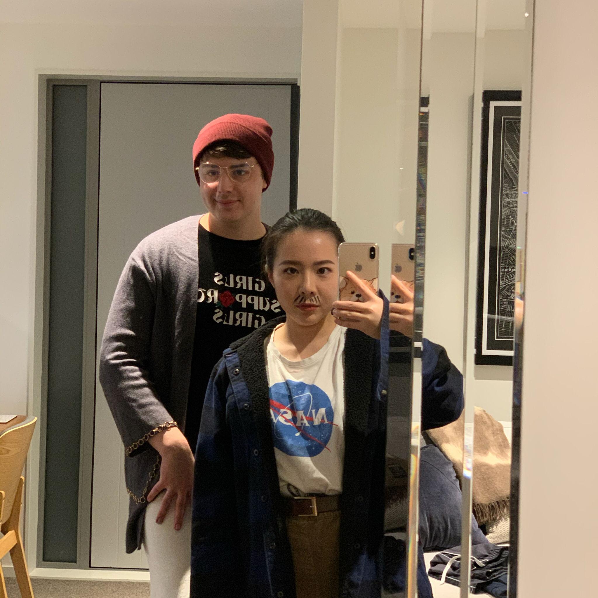 June 2022, Auckland - Pre-party inspection photo for a house party where we had to switch wardrobes... who poses better?