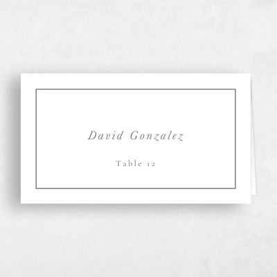 Charcoal, White Wedding Place Card - Rustic Church