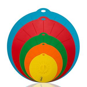 QooWare Silicone Suction Lids - Set of 5 Colorful Food Covers - Microwave Safe BPA Free Mugs Pots Bowls Lids - Diameter 4" 6" 8" 10" 12" Fit Cups Dishes Skillets Pans - Keep Kitchen Neat & Food Fresh