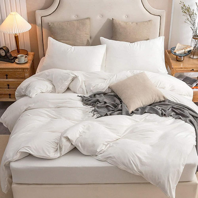 PURE ERA Jersey Knit Duvet Cover Set 100% T-Shirt Cotton Super Soft Comfy, Solid Off White King, with Zipper Closure (3pc Bedding Set, 1 Duvet Cover + 2 Pillow Shams)