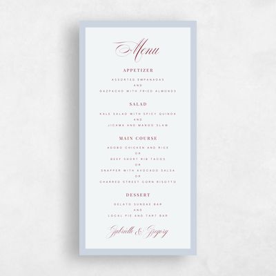 Sweet Blue Wedding Menu - Laroque