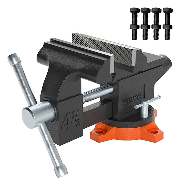 VEVOR Bench Vise, 4.5-inch Jaw Width 3.3-inch Jaw Opening , 240-Degree Swivel Locking Base Multipurpose Vise w/ Anvil, Heavy Duty Cast Iron Workbench Vise w/ Bolts & Nuts, for Drilling, Pipe Cutting