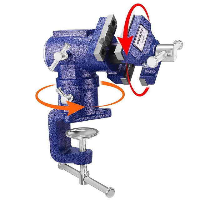 WORKPRO Dual Jaws Table Vise 2.5" & 1.5", 360° Swivel Clamp-On Bench Vise for Woodworking, Metalworking, DIY, Multi-position Small Portable Vise, Mini Vice Clamp for Workbench, Golf Club Regripping