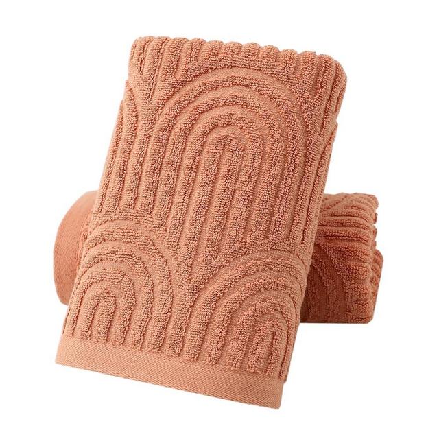 Pidada Hand Towels Set of 2 Striped Pattern 100% Cotton Absorbent Soft Decorative Towel for Bathroom (Burnt Orange)