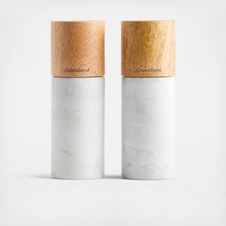 Marble and Wood Salt and Pepper Mill Set