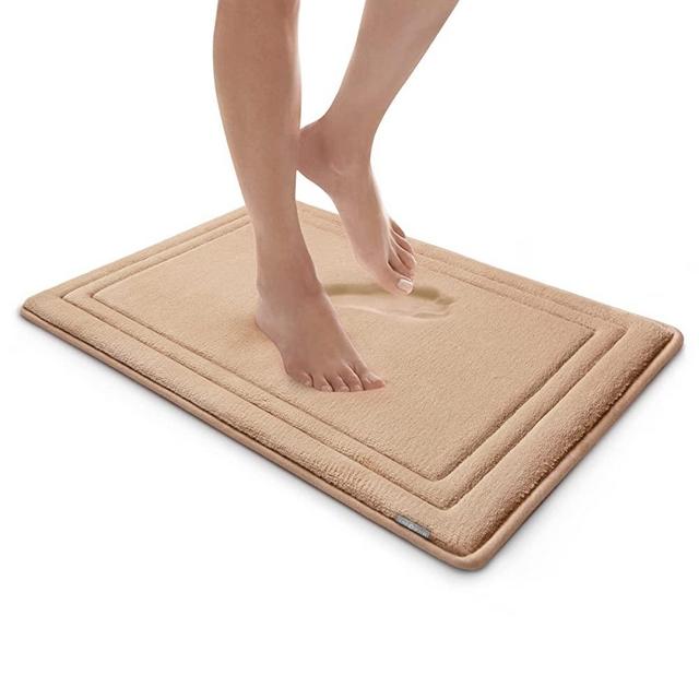 MICRODRY Quick Drying Memory Foam Framed Bath Mat with GripTex Skid-Resistant Base, 17x24, Linen