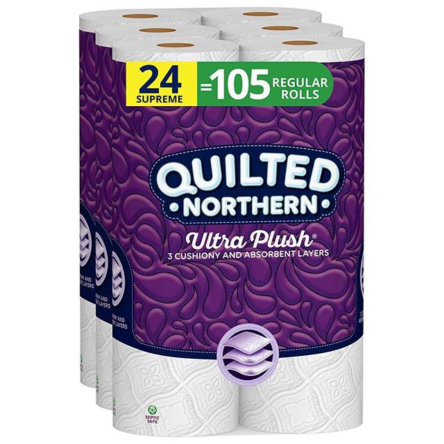 Quilted Northern Ultra Plush Toilet Paper, 24 Supreme Rolls, 24 = 105 Regular Rolls, 3 Ply Bath Tissue,8 Count (Pack of 3)
