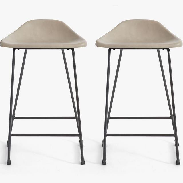 Brenner Leather Counter Stool, Gray Leather Leather, Set of 2