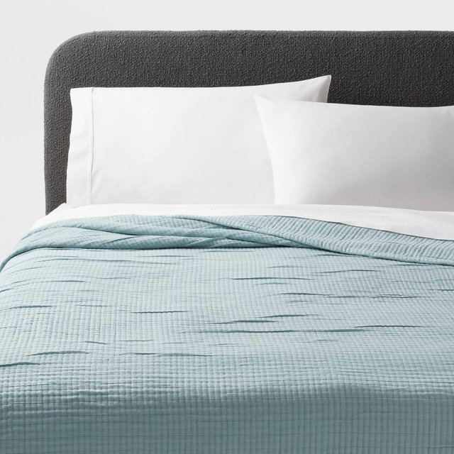 King Double Cloth Quilt Light Teal Blue - Threshold™: Woven Jacquard Coverlet, Midweight, OEKO-TEX Certified