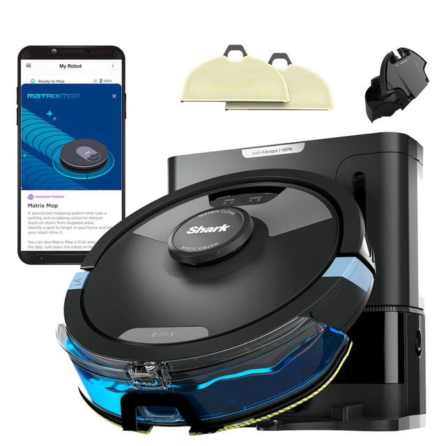 Shark - Matrix Plus 2-in-1 Robot Vacuum & Mop with Sonic Mopping, Matrix Clean, Home Mapping, HEPA Bagless Self Empty, WiFi - Black