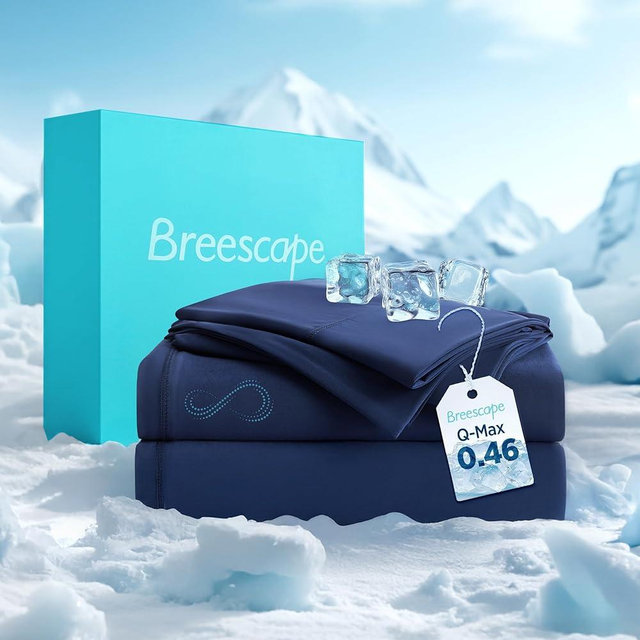 Breescape Cooling Sheet Set King Size - BlendTek™ Dry & Cool Technology for Hot Sleepers and Night Sweats, Q-Max>0.46 Tech, Deep Pocket Up to 18", 360° Elastic Band, Twilight Blue