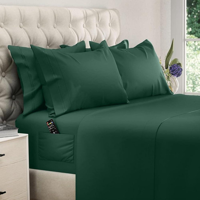 DREAMCARE King Size Sheets Set – 6 pcs Cooling Bed Sheets – up to 15” Deep Pocket King Sheet Set – 2500 Supreme Collection – Extra Soft 100% Brushed Microfiber Hotel Luxury with Side Pocket – E Green