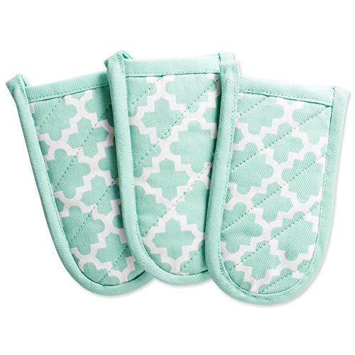 DII Cotton Lattice Pan Handle Holders, 6 x 3" Set of 3, Machine Washable and Heat Resistant Pan Handle Sleeve for Kitchen Cooking & Baking-Aqua