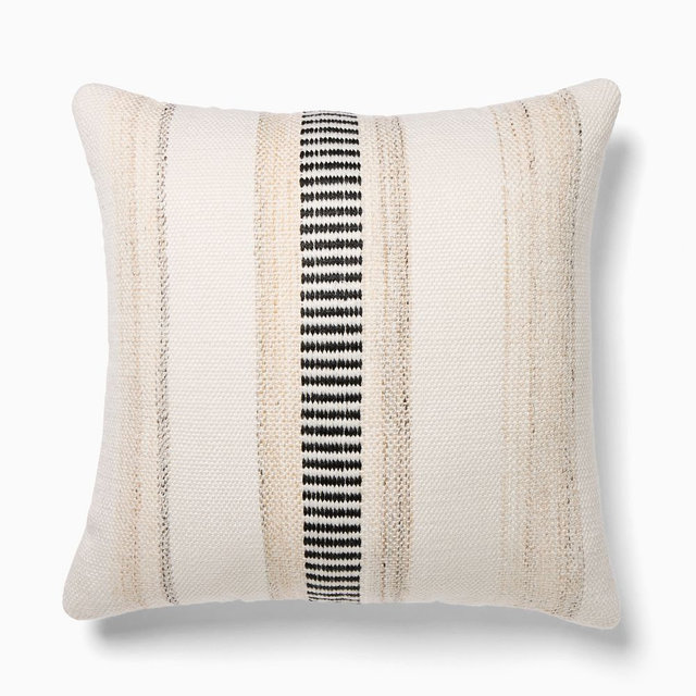 Outdoor Natural Split Stripe Pillow, 20x20, Natural/Black