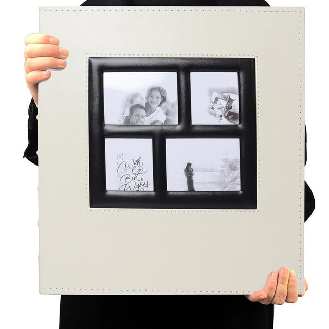 RECUTMS Photo Album 4x6 600 Pockets, Black Pages Leather Cover Large Capacity Picture Albums Holds 600 Horizontal and Vertical Photos (Beige)