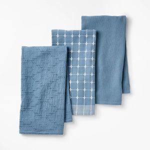 3pc Kitchen Towels Blue - Figmint™: Cotton Check & Jacquard Dish Towels, 28"x18", OEKO-TEX Certified
