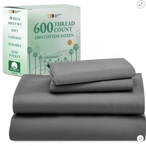 5-Star Luxury Sheet Set | 600 Thread Count 100% Cotton Sateen | Soft & Crisp Bed Sheets with Deep Pockets by California Design Den