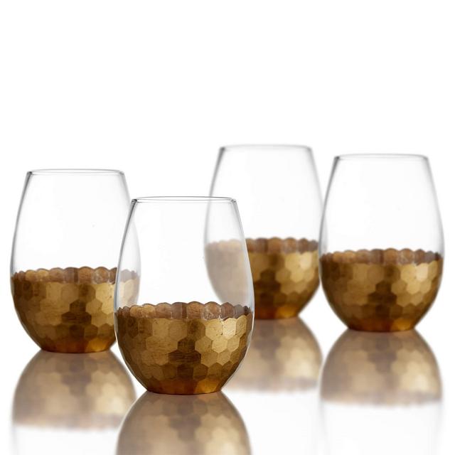 Fitz and Floyd 229705-ST Daphne Stemless Wine Set of 4 – Elegant Lead-Free Matching Drinkware for Everyday Entertaining –Modern Glasses-an Ideal Gift for Weddings Holidays, 20 oz, Gold