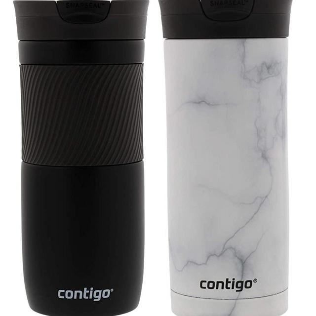 Contigo Couture | Contigo SNAPSEAL Insulated Travel Mug, 2 Pack, 16 oz. | Leak-Proof 2-Pack Stainless Steel Travel Mugs |Matte Black/White Marble