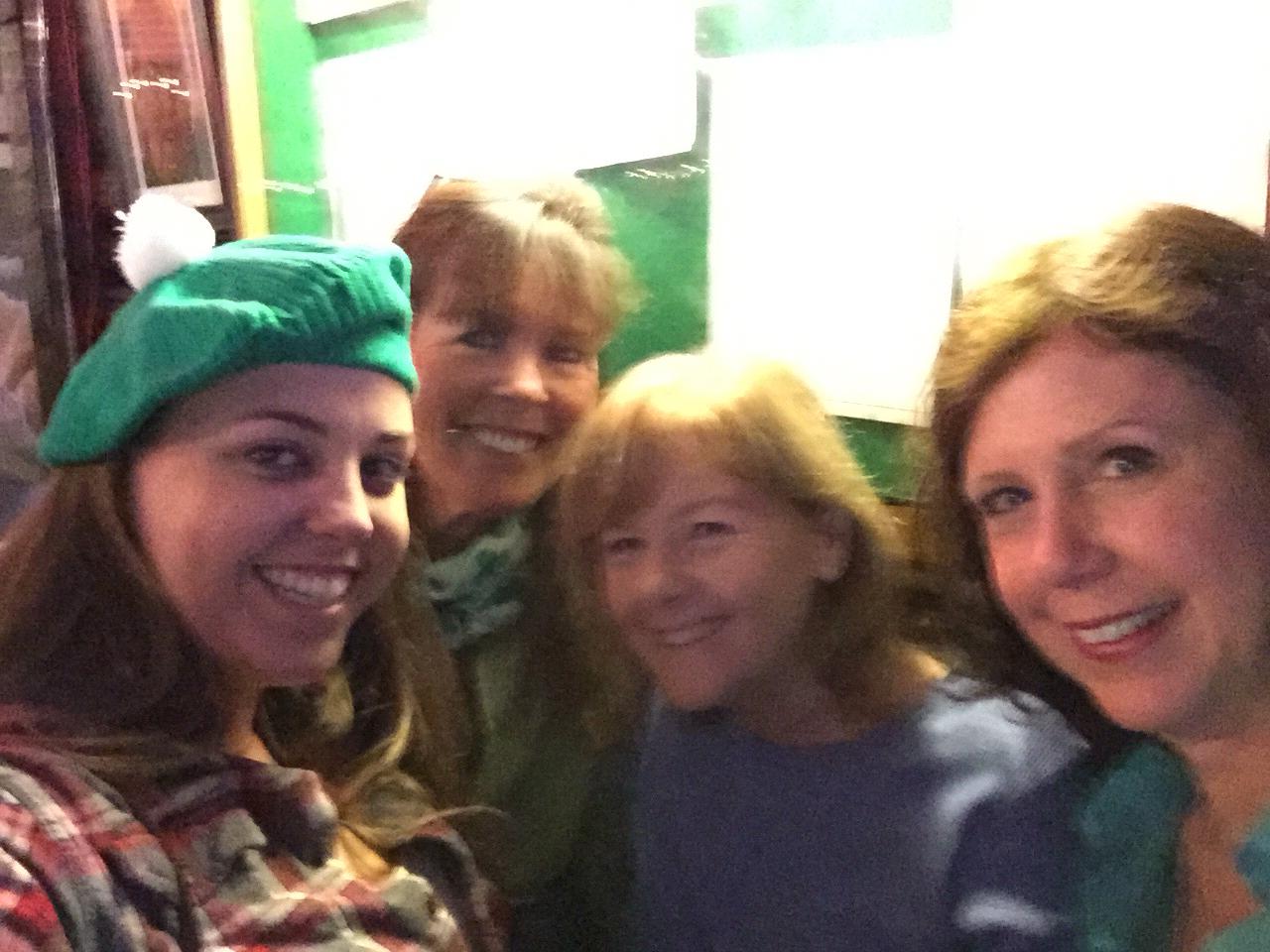 A rare photo of the bride and her wing women the night she met her Mr. Right (yes, even wearing that hat!)