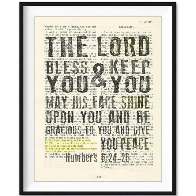 The Lord Bless You and Keep You, Numbers 6:24-26, Christian Art Print, Unframed, Vintage Bible Verse Scripture, Blessing Prayer Wall and Home Decor Poster Gift, 8x10 Inches