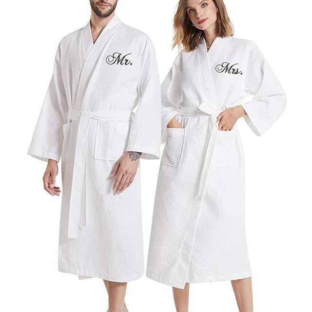 AW BRIDAL Cotton Waffle Robe His Hers & Mr Mrs Couple Spa Hotel Kimono Bathrobe