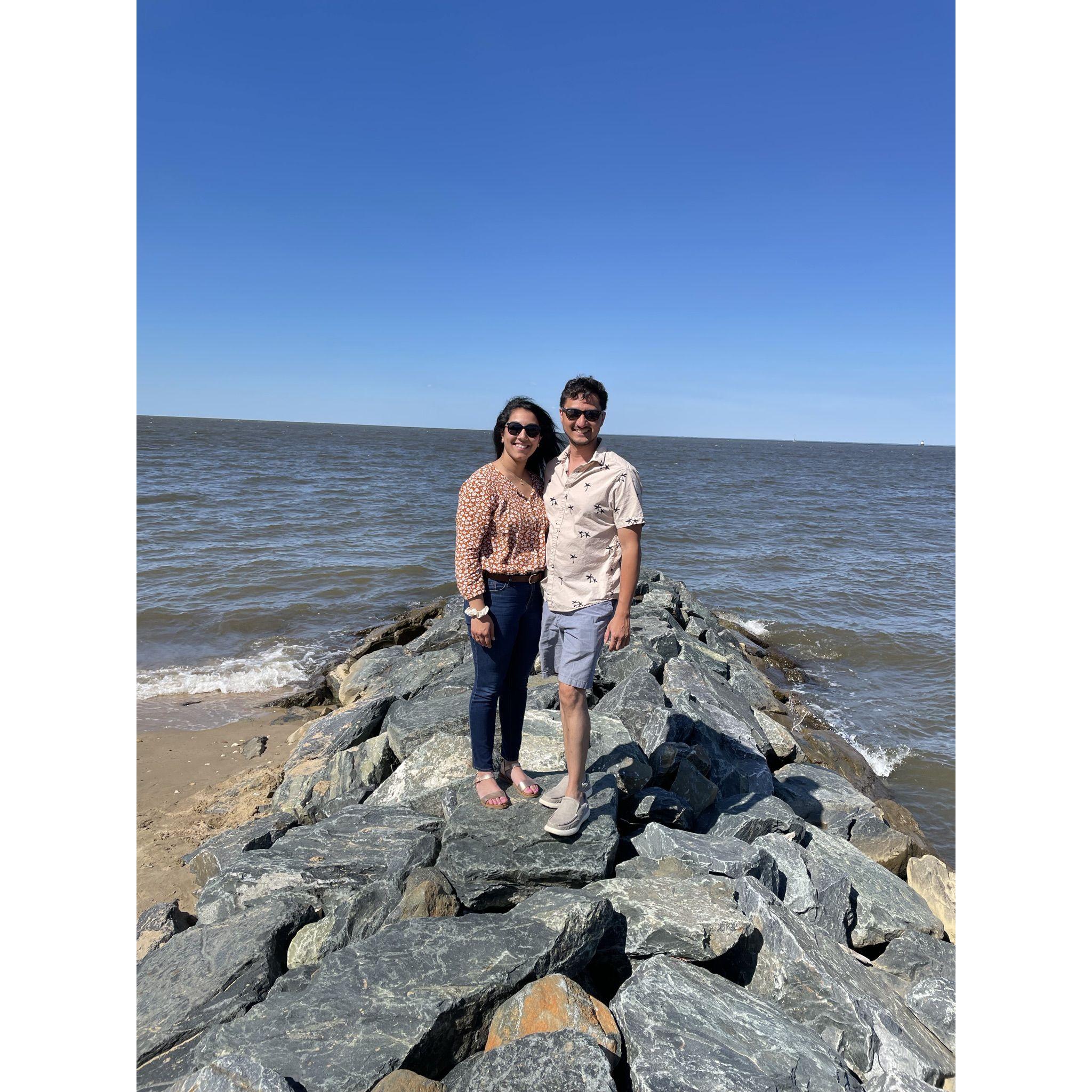 Our very first photo together, taken at the community beach in Micky's neighborhood - little did we know that we'd eventually take our engagement photos here, too!