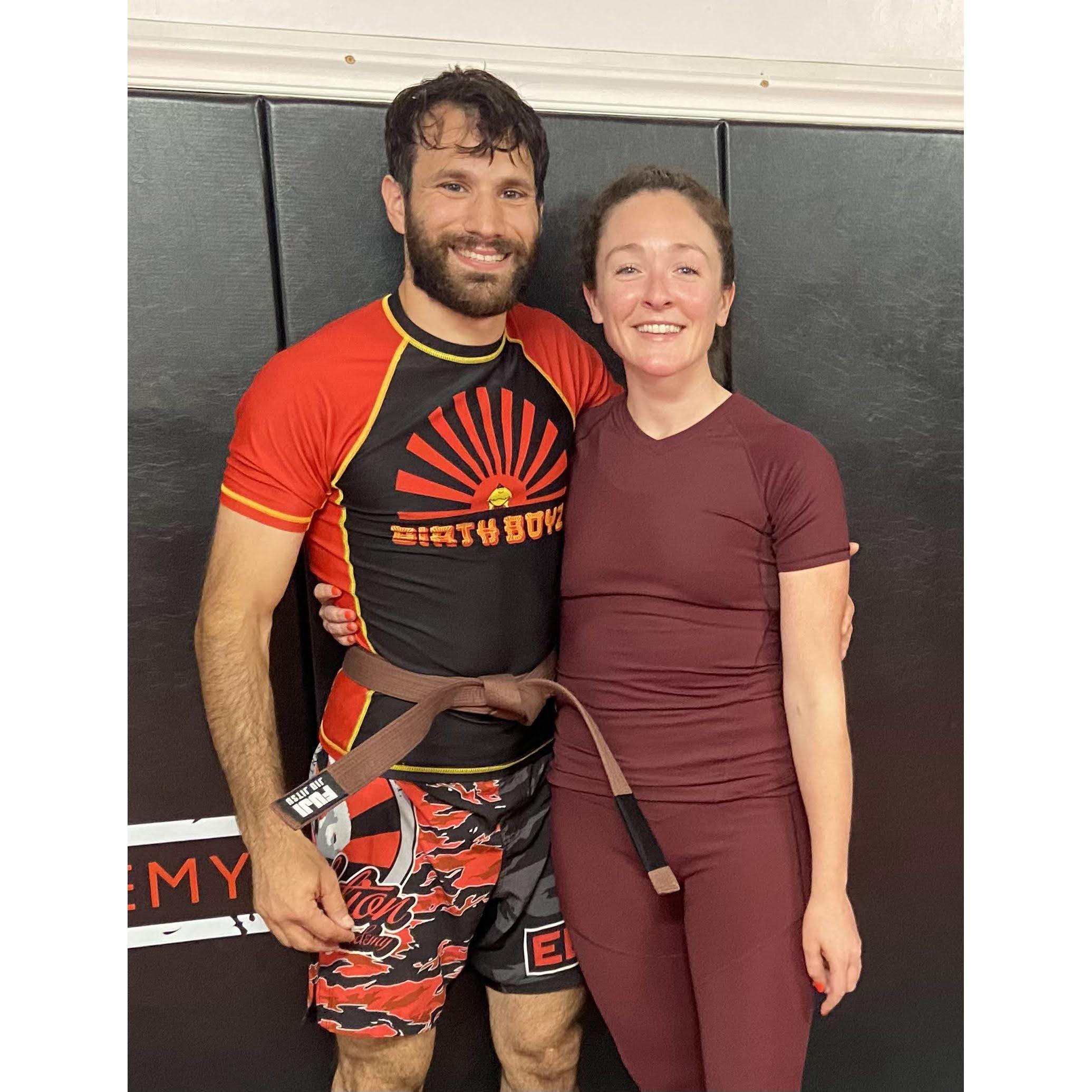 Jordan was promoted to brown belt, making Kira a proud fiance <3