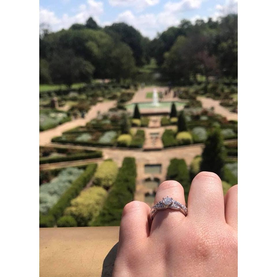 Overlooking the gardens, moments after getting engaged.