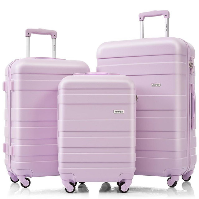 Merax 3 Pcs ABS Hardside Luggage Sets TSA Lock Spinner Wheel Suitcase, Baby Purple, 20/24/28 Inch