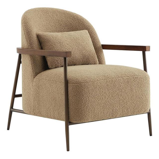 CHITA Accent Chair for Living Room, FSC Certified Modern Upholstered Faux Sherpa Fabric Armchair with Metal Frame and Wooden Armrests, Camel