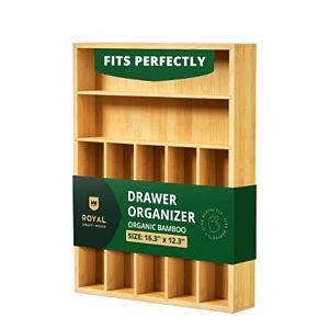 Bamboo Kitchen Drawer Organizer Tray for Cutlery - Best Tray for Cutlery and Kitchen Utensils (7 Slots, Natural)