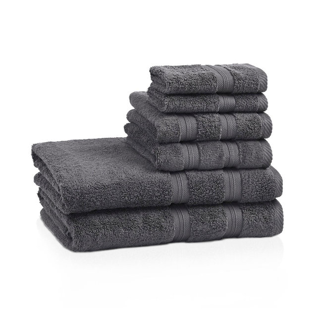 Modern Smart Dry Absorbent Zero-Twist 6-Piece Towel Set, Grey by Blue Nile Mills