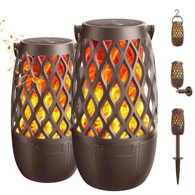 Outdoor Bluetooth Speaker with Light, Gift for Men, Xmas Decor Gadget Cool Stuff, Sync up to 100 Wireless Portable Speaker with Wall Mount/Stake/Hook, Waterproof for Patio/Yard/Party/Camping, 2 Pack
