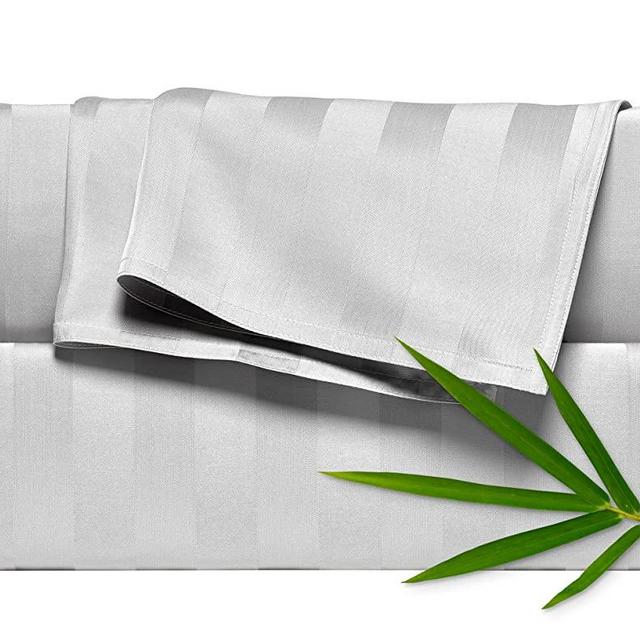 PURE BAMBOO Sheets King Size Bed Sheets 4 Piece Set, Genuine 100% Organic Bamboo, Luxuriously Soft & Cooling, Double Stitching, 16 Inch Deep Pockets, Lifetime Quality Promise (King, Jacquard White)
