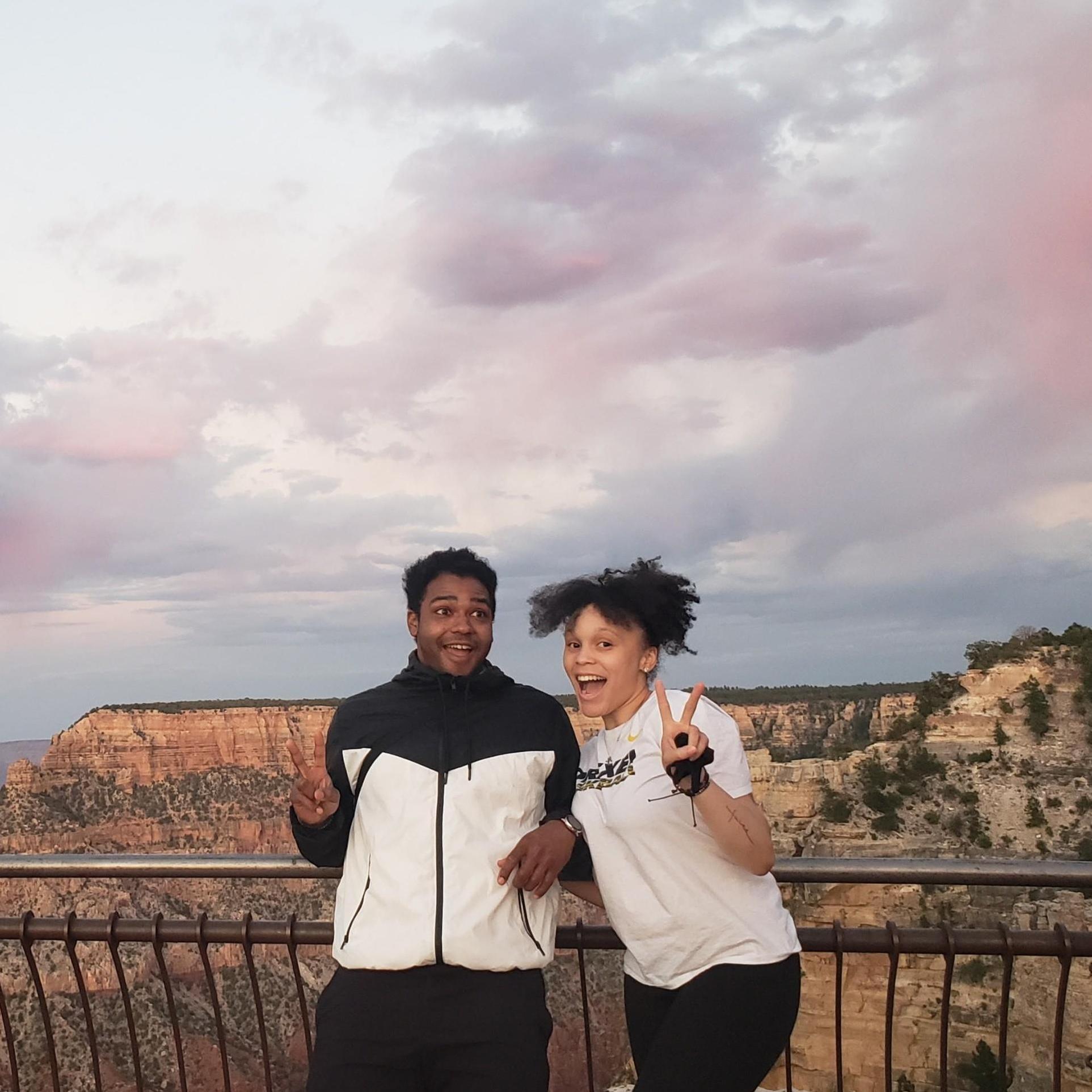 Our crazy "car hair" after ambitiously hopping in the car to embark on a road trip with a pit stop to the Grand Canyon!