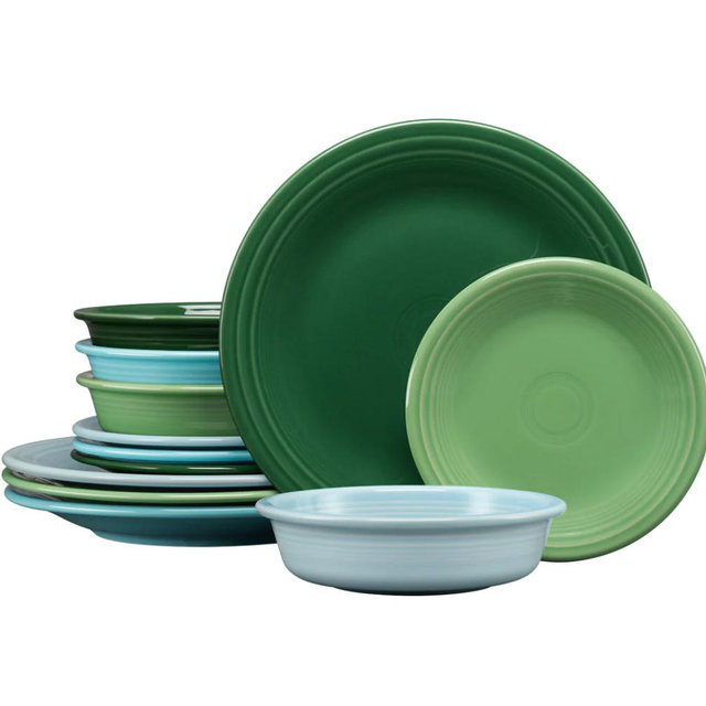 Mixed Aegean Classic Rim 12-Piece Dinnerware Set, Service for 4