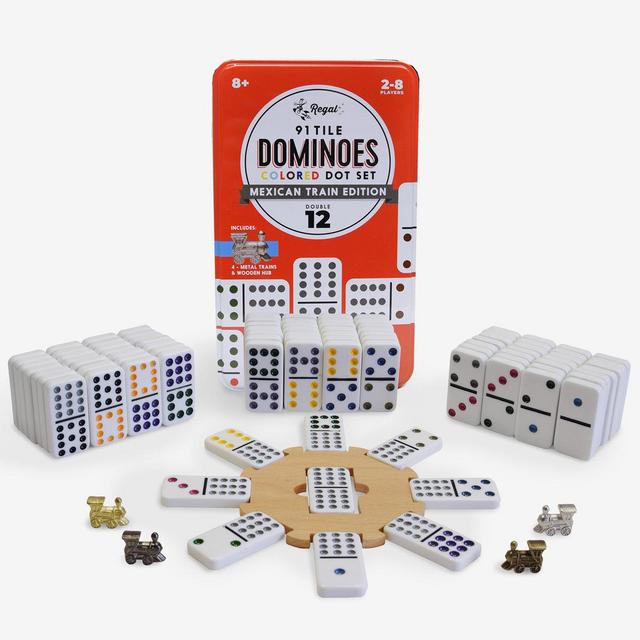 Regal Games Double 12 Mexican Train Dominoes (with Wooden Hub and 8 Trains)