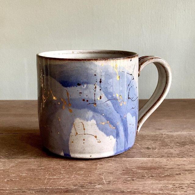Mug with Washy Blue & 22K Gold Splash