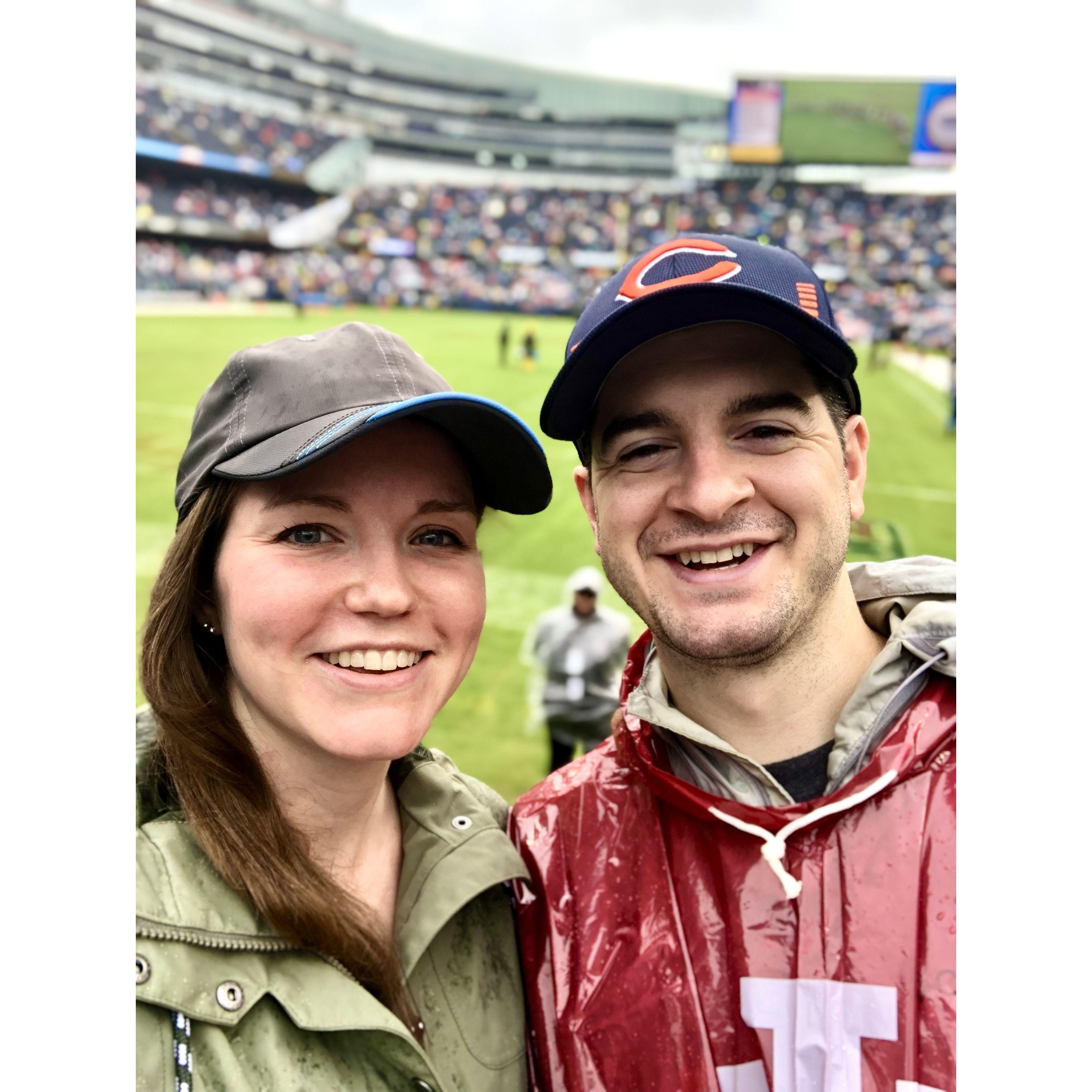 First Bears game together - complete with torrential downpour