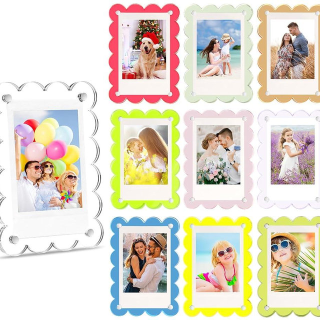 EZMeetU 10 Pack Acrylic Fridge Magnetic Frame for Polaroid, 2.36x3.54 In Mini Picture Frames Colorful for Fujifilm Instax Mini, 2 Sided Photo Refrigerator Magnet Picture Display Clear Frame Petal