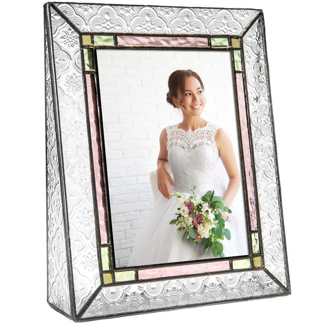 J Devlin Pic 137-57V Stained Glass Picture Frame Colorful Pale Purple Pink Green Family Wedding Photo Frame Multiple Sizes (D 5x7 Vertical)