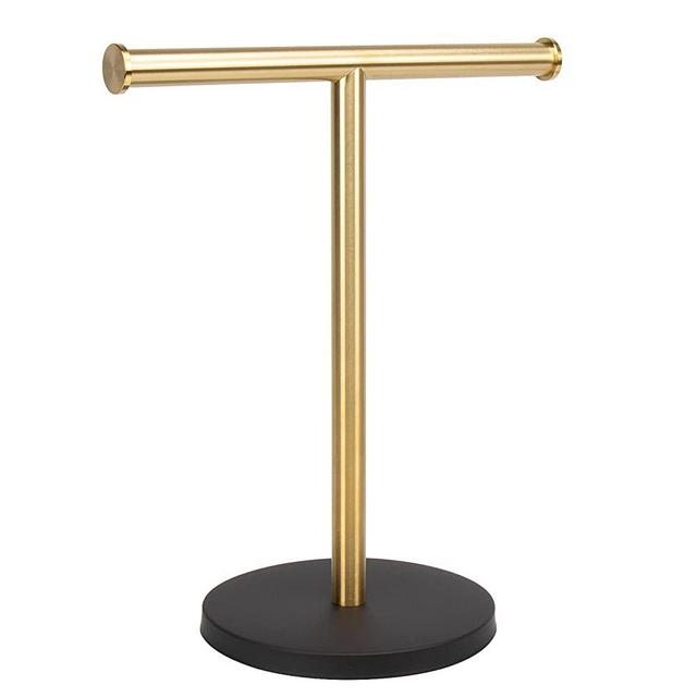 NearMoon T-Shape Hand Towel Holder-Bathroom Towel Rack-Stand with Balanced Base Towel Bar for Bathroom Kitchen Vanity Countertop, Stand Towel Ring (Stainless Steel Base, Matte Black)